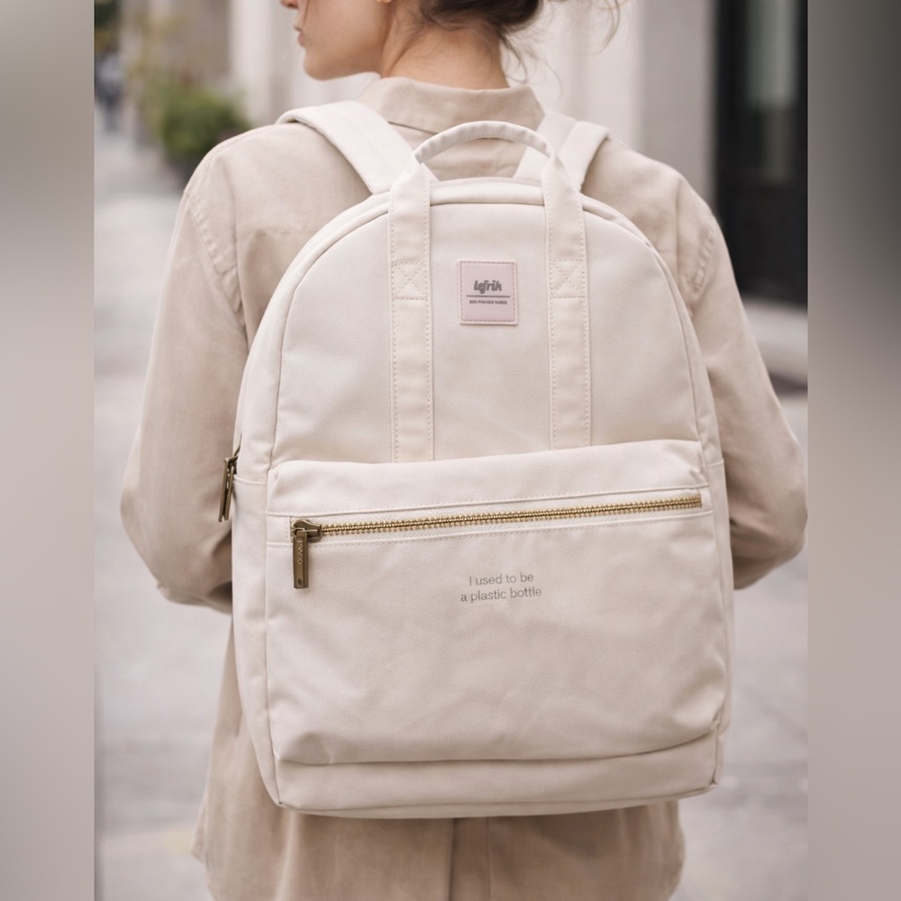 ✨‎ Lefrik Cream Eco Recycled Backpack Travel Laptop NWOT ✨